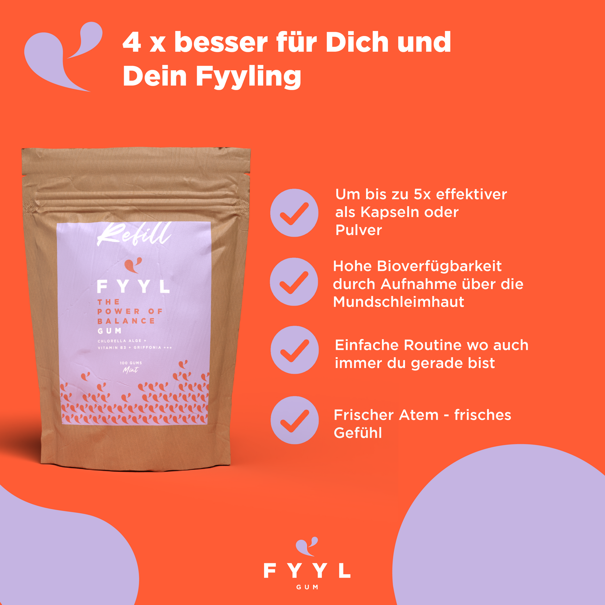 FYYL GUM | The Power of Balance | Antistress mit Chlorella-Alge, Griffonia, und Vitamin B-Komplex