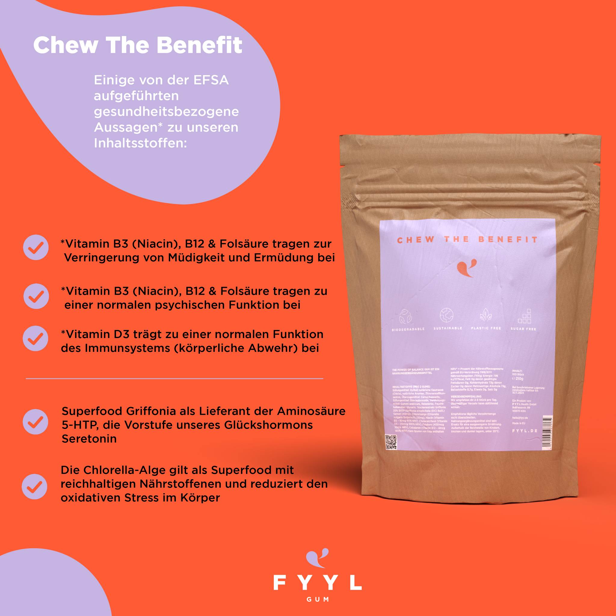 FYYL GUM | The Power of Balance | Antistress mit Chlorella-Alge, Griffonia, und Vitamin B-Komplex
